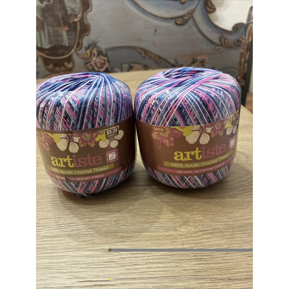 Artiste Crochet Thread #5 100% Acrylic 350 Yds. #105 Waterlily New Lot Of Two